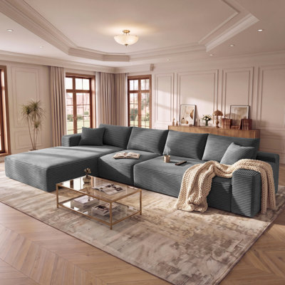 135.4" Modular Sectional Sofa For Living Room Modern L-Shape Cloud Couch Compression Upholstered Corduroy Fabric Deep Seat With Chaise
