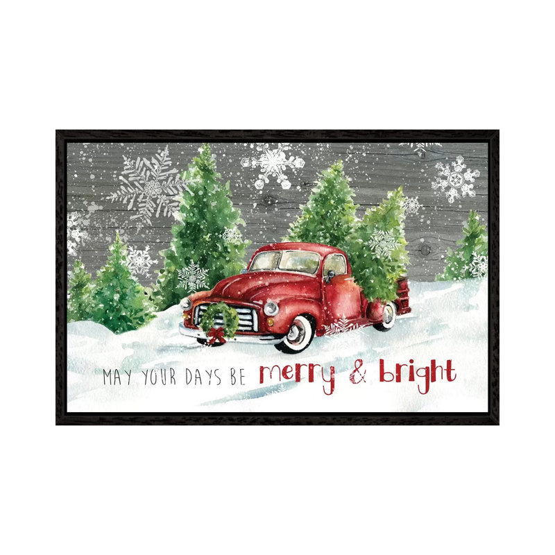 Merry And Bright Christmas Truck by Carol Robinson - Print on Canvas, Black Framed Canvas, 152.5 cm H x 101.5 cm W
