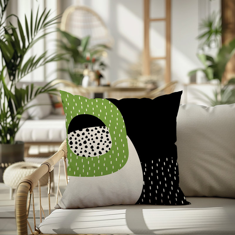 Coussin carré intérieur / extérieur pia, H 15 po x l 15 po, Chartreuse / noir / blanc cassé