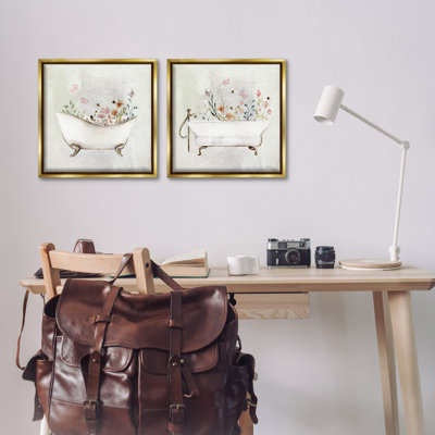 Clawfoot Flower Garden Bees 2 PC Framed Floater Canvas Set by Stella Chang