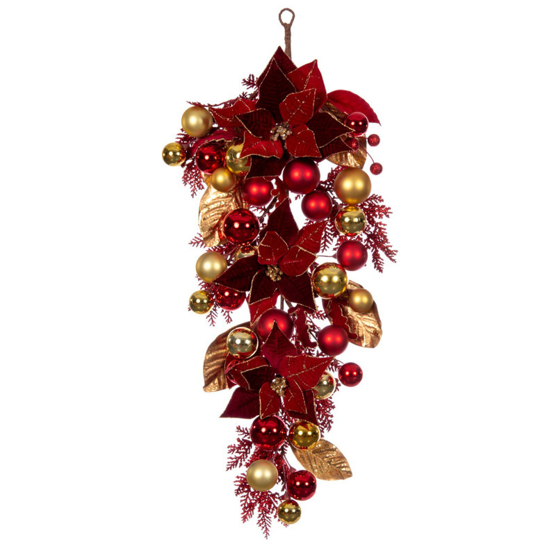 Vickerman Red Poinsetta Collection Faux Poinsettia Swag