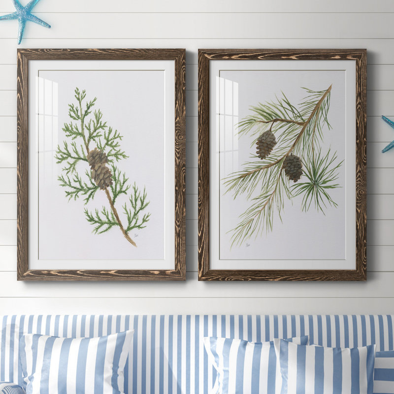 Winter Botanical III - ensemble de 2 reproductions d'art, H 37,5 po x l 55 po x P 1,5 po, Papier, cadre noyer, Blanc
