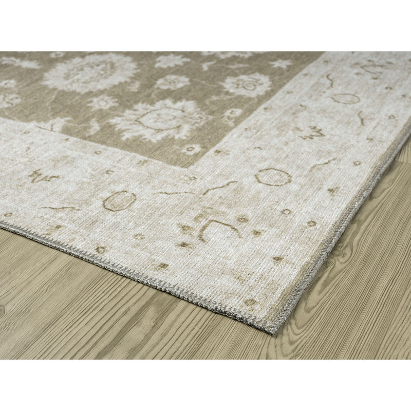 Savannah Washable Beige Area Rug, Rectangle 5'3" x 7'3"