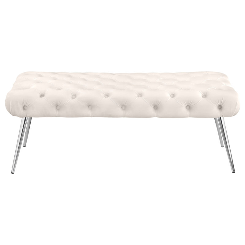 Galiano Ivory Upholstered Tufted Bench, Ivory, Silver