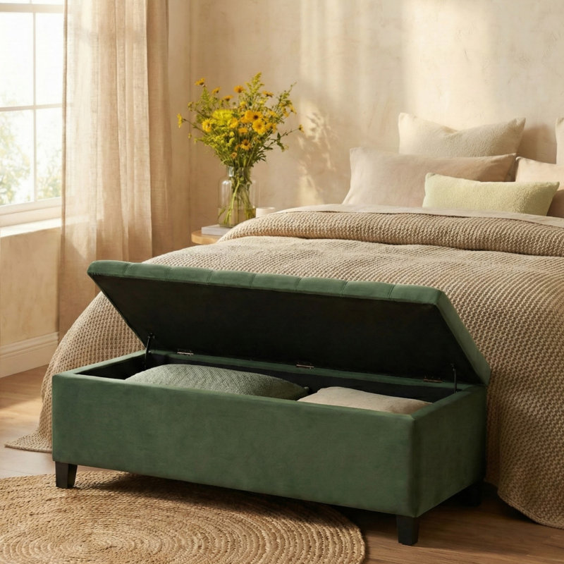 Repose-pieds rembourré avec rangement, Retro Green