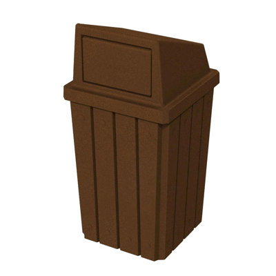 Poubelle d'extérieur ou d'intérieur commerciale à lattes en plastique recyclé à 100% de 32 gallons Campus Collection avec couvercle à pousser |  Pour les écoles et les entreprises - Granit brun