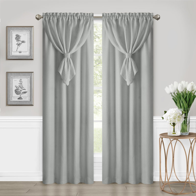Bisrat Semi Sheer Curtain Single Panel, Gray, 42" W x 84" L