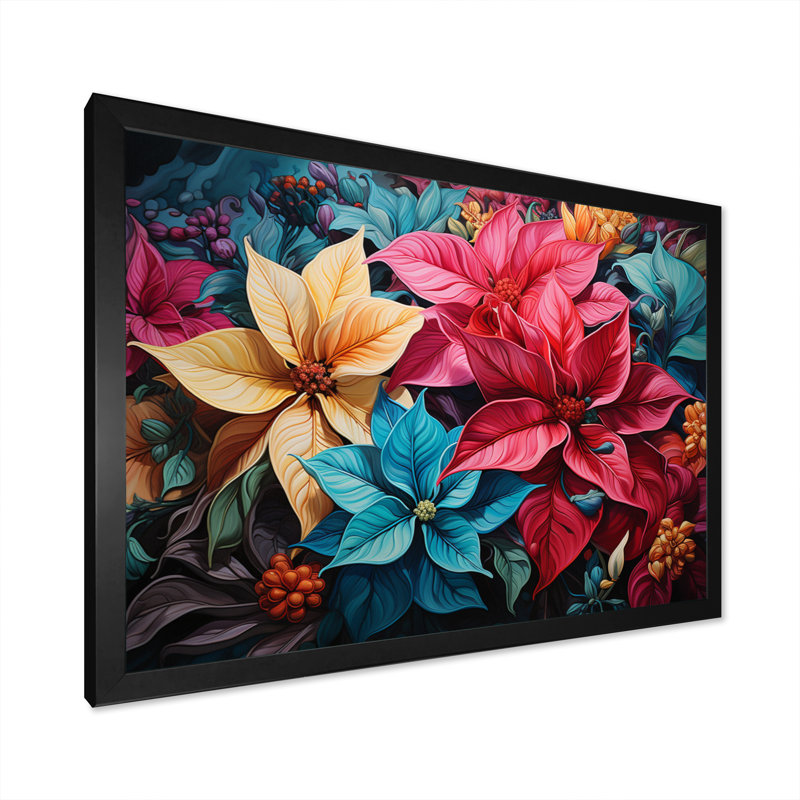 «Poinsettia Flower Burst», reproduction sur toile, H 24 po x l 32 po x P 1 po, Cadre photo noir