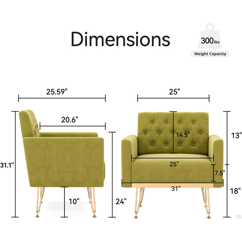 Fauteuil en velours capitonné avec canapé moderne, Vert