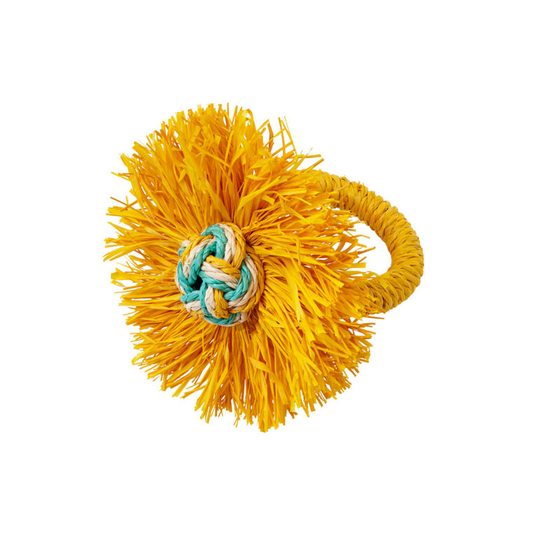 Handcrafted Mustard Raffia Napkin Rings with Woven Knots (Set of 4)