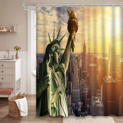 Manhattan New York City Skyline Skyscrapers Shower Curtain with 12 Hooks