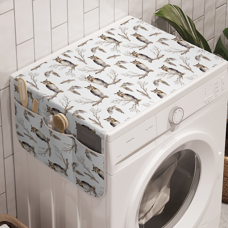 East Urban Home Owl Lover Washing Machine Organizer Pack of 2 47" x 18.5" Pale Brown Grey White