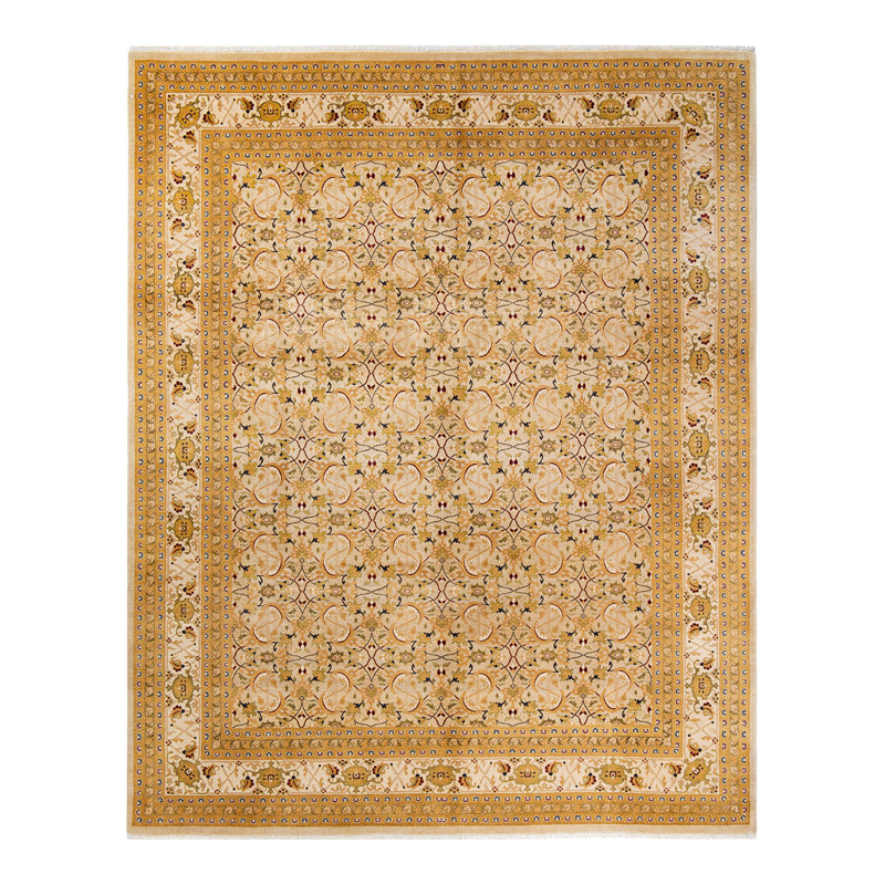 Tapis ivoire noué à la main de conception unique 8 pi 2 po x 10 pi 3 po Keenan