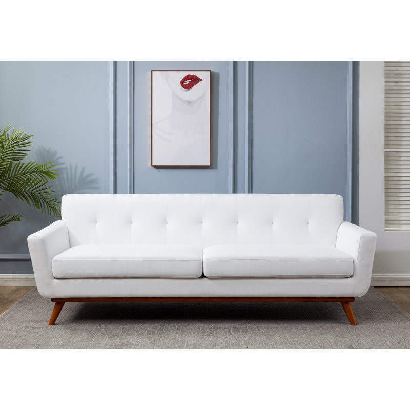 Arwilda 89.8" Linen Square Arm Sofa, Ivory