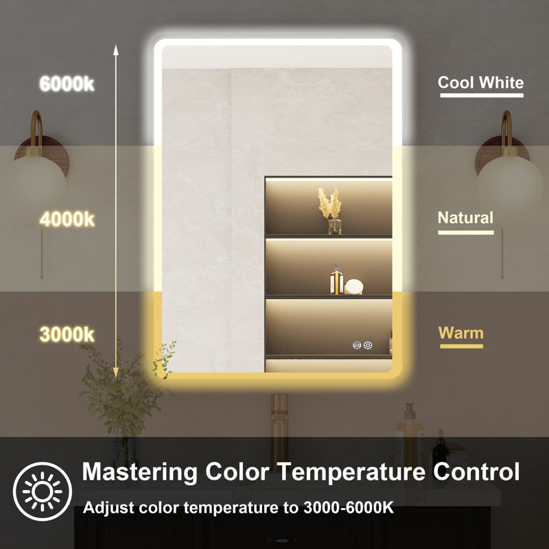 Gold/black/silver Frame Led Bathroom Mirror, 24/30/36/48 Inch Vanity Mirror, Lighted Wall Mounted Mirror, Anti-fog, Dimmable , 3 Colors Frontlit (horizontal/vertical)