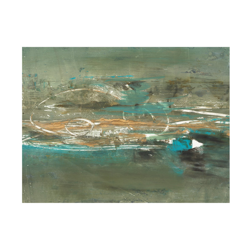 Gerwyn Misty Lake II, peinture sur toile, H 35 po x l 47 po x P 2 po