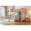 Lit superposé simple au-dessus d'un lit double en bois avec garde-robe, tiroirs, tablettes et lumière DEL (blanc + orange)