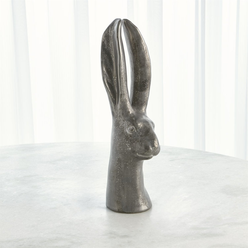 Rabbit Figurine, 12.5" H x 5" W x 4.5" D, Matte Silver