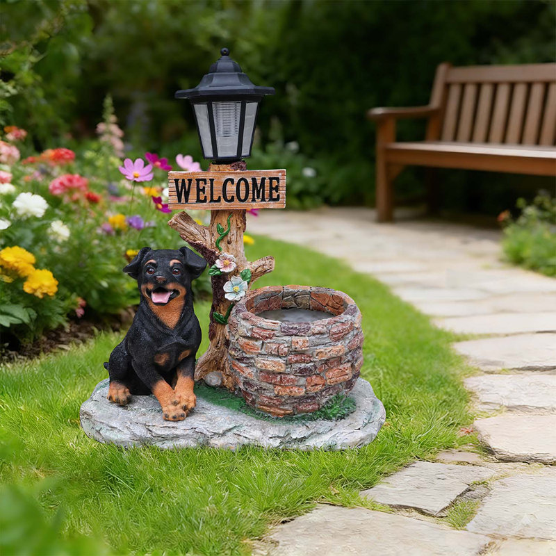 Puppy Dog Solar Planter Outdoor Statue with LED Light, Eco-Friendly and Adorable Garden Decor