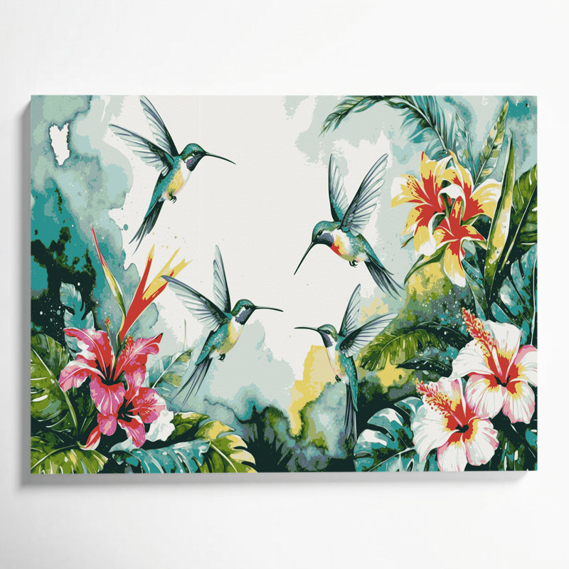 Colibri hawaïen, art mural beige sur toile, H 11 po x l 14 po