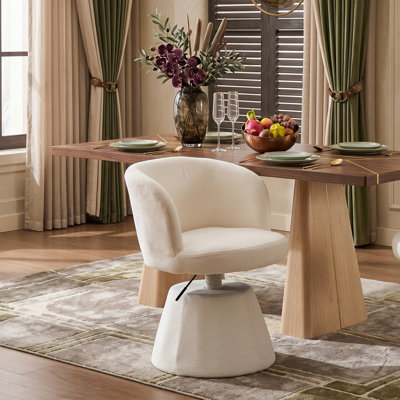 Tabouret de bar pivotant de 36 po de hauteur crème avec hauteur réglable, fauteuil de meuble-lavabo moderne en tissu de chenille avec base en métal