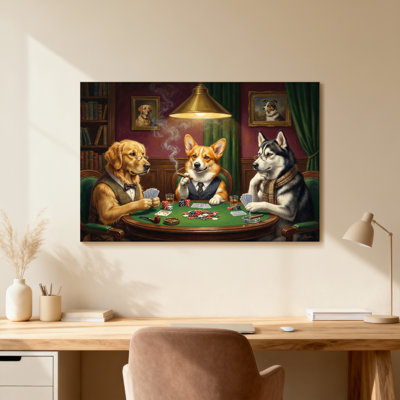 Fashion Dogs Playing Poker In Library Scene