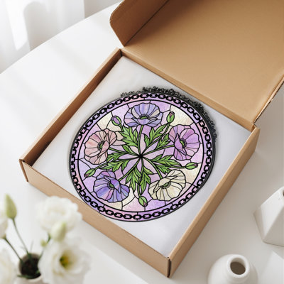 Panneau de vitrail à motif floral H 12 po