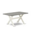 L'ensemble de table de salle à manger 6 pièces contient une table rectangulaire en bois avec des pieds en X et 4 chaises rembourrées en tissu de lin avec un banc, en lin brossé blanc -1000407292-1000407293
