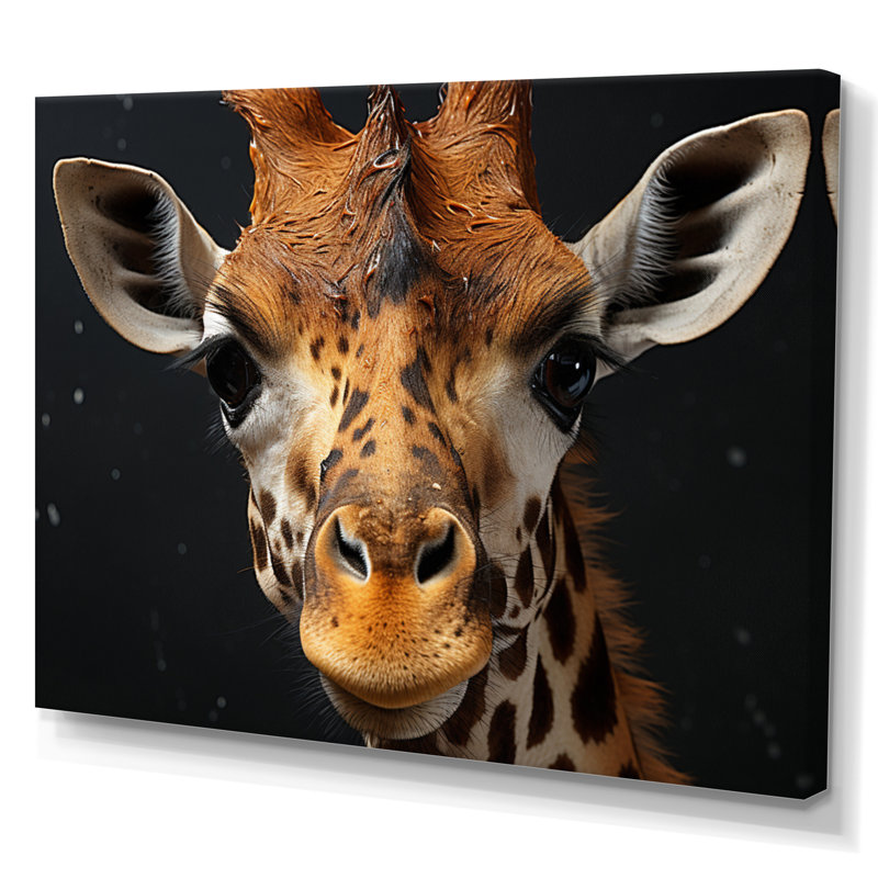 Portrait de girafe noir et blanc II - impression, H 24 po x l 32 po x P 1 po, Toile tendue
