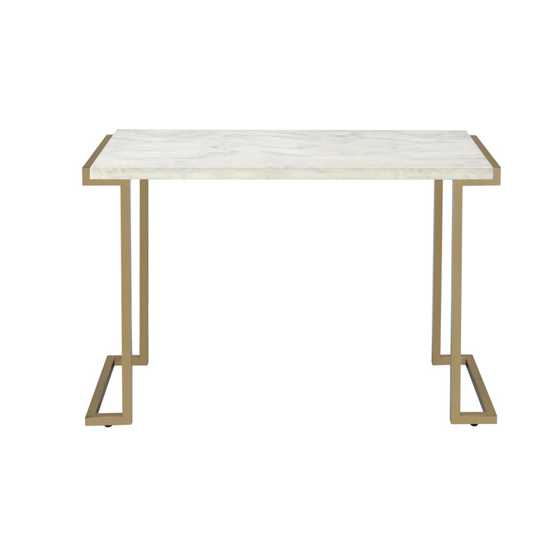 Rectangular Faux Marble And Champagne Metal Table With Style Topped Coffee Base In