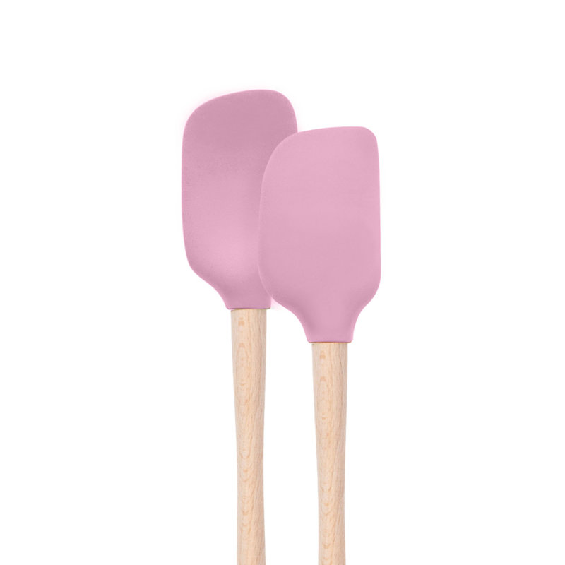 Ensemble de 2 petites spatules et cuillères en silicone Tovolo Flex-Core avec poignées en bois, sorbet rose