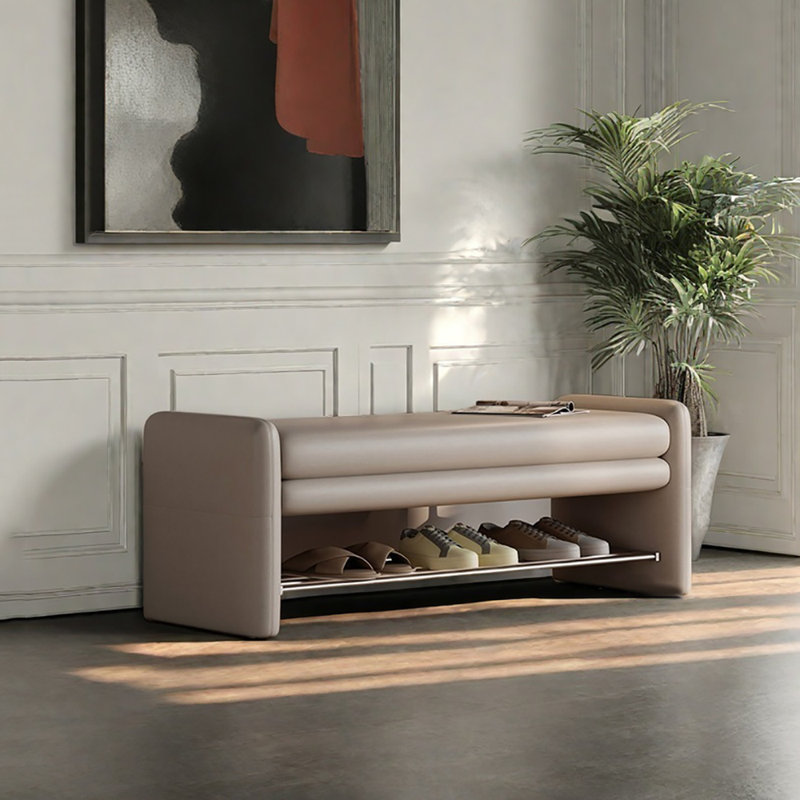 47.2in Shoe Storage Bench Shoe Changing Stool, Beige