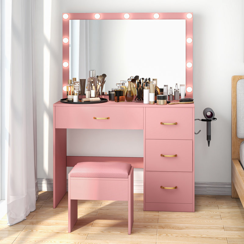 Vanity with Built-In Outlets, Pink