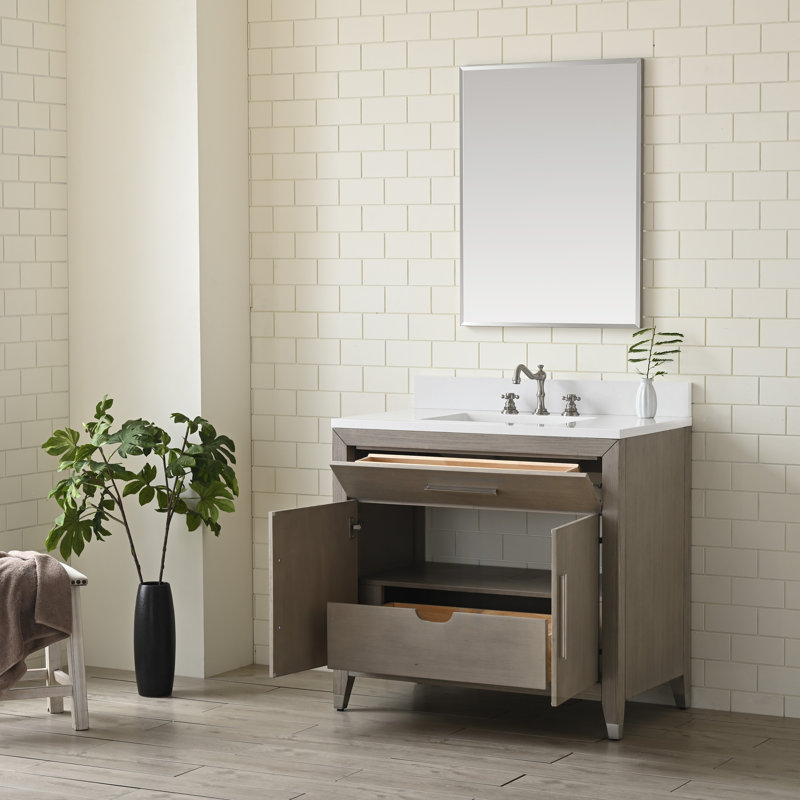 Meuble-lavabo simple 36 po avec plateau Maddison, Chêne brossé héritage
