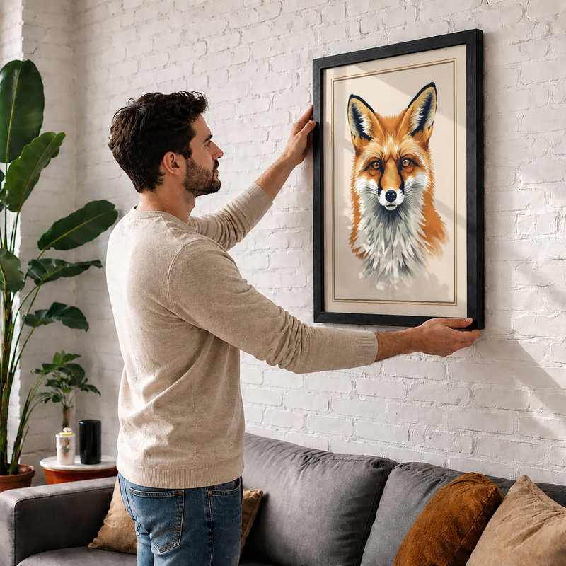 Red Fox Portrait Botanical - Framed Print, A4 - 29.7 x 21.0 cm, Oak