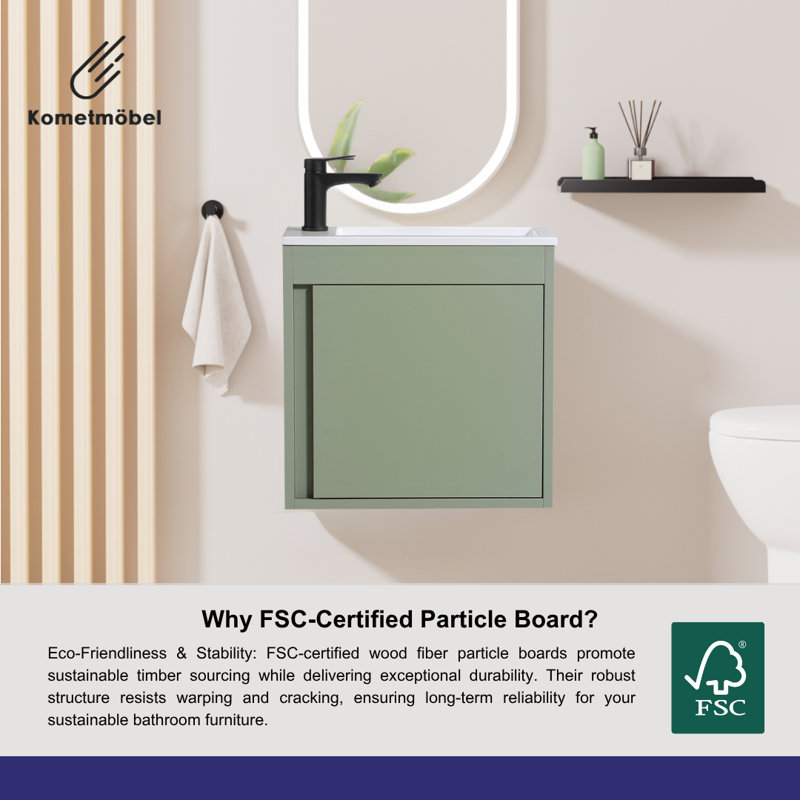 500 mm Wall Mounted Single Vanity with Integrated Resin Basin, Green