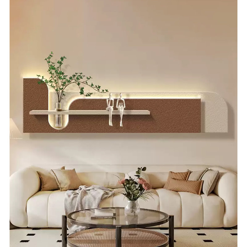 Aquarelle de couleur crème avec plantes lumineuses sur le mur, H 11,81 po x l 47,24 po x P 5,91 po, Brun