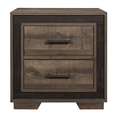 Rustic Style 1Pc Nightstand Two-Tone Finish Embossed Faux-Wood Bed Side Table Bedroom Furniture