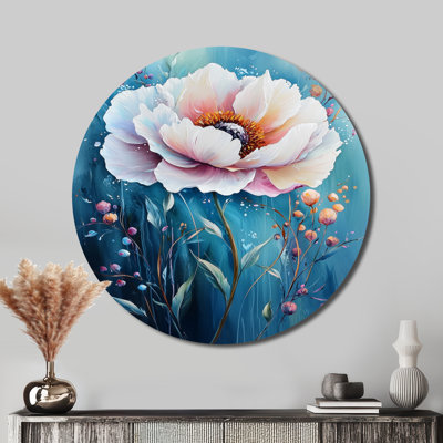 Workington - Modern Peony Round Metal Wall Art