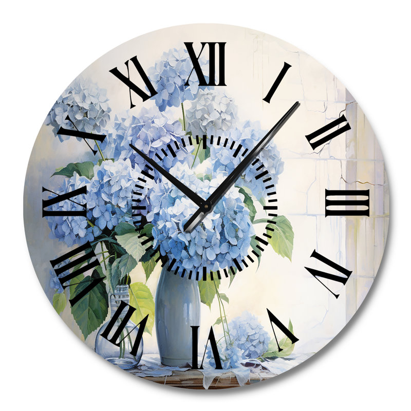 Horloge murale bleue à hortensias fermiers, Grand