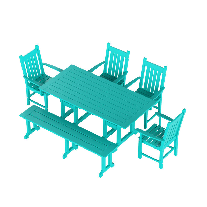 Ensemble de salle à manger de patio pour 70 personnes avec banc Laguna, Turquoise