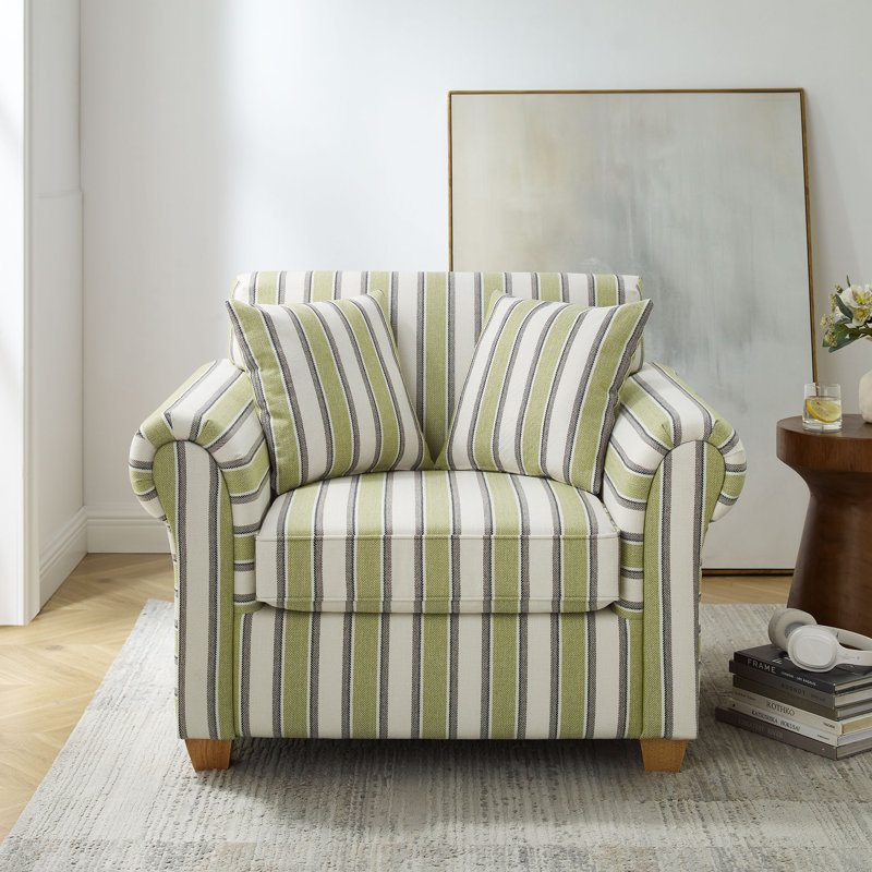 40.94‘’ Oversized Accent Chair With Stripe Pattern, Green Linen