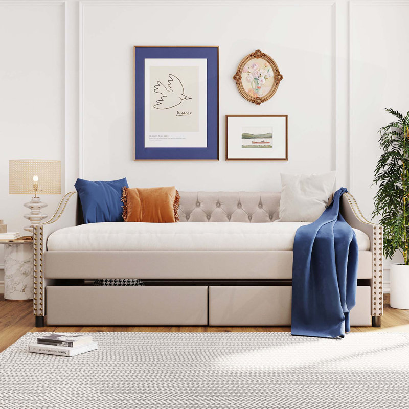 Versatile Upholstered Daybed with Drawers for Extra Storage and Comfort, Full/Double, Beige