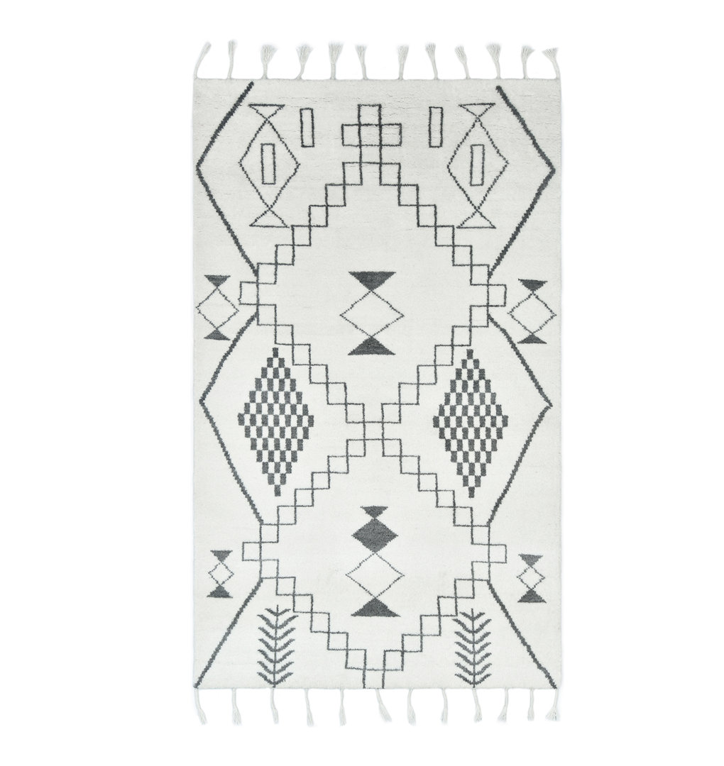 Lavell Geometric Hand-Knotted Area Rug in Ivory Union Rustic Rug 