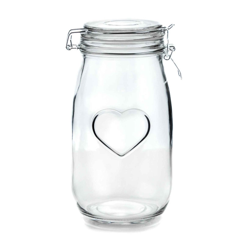Nicola Spring - Heart Glass Storage Jars, 21.5cm H x 10.5cm W x 10.5cm D, Clear