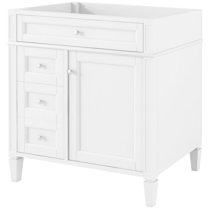 Meuble-lavabo moderne de 30 po, 3 tiroirs avec tiroir basculant, organisateur de porte d'armoire, tablette réglable, glissières de tiroir en métal lisse, poignée texturée et armoire de rangement blanche, fonctionnelle, facile