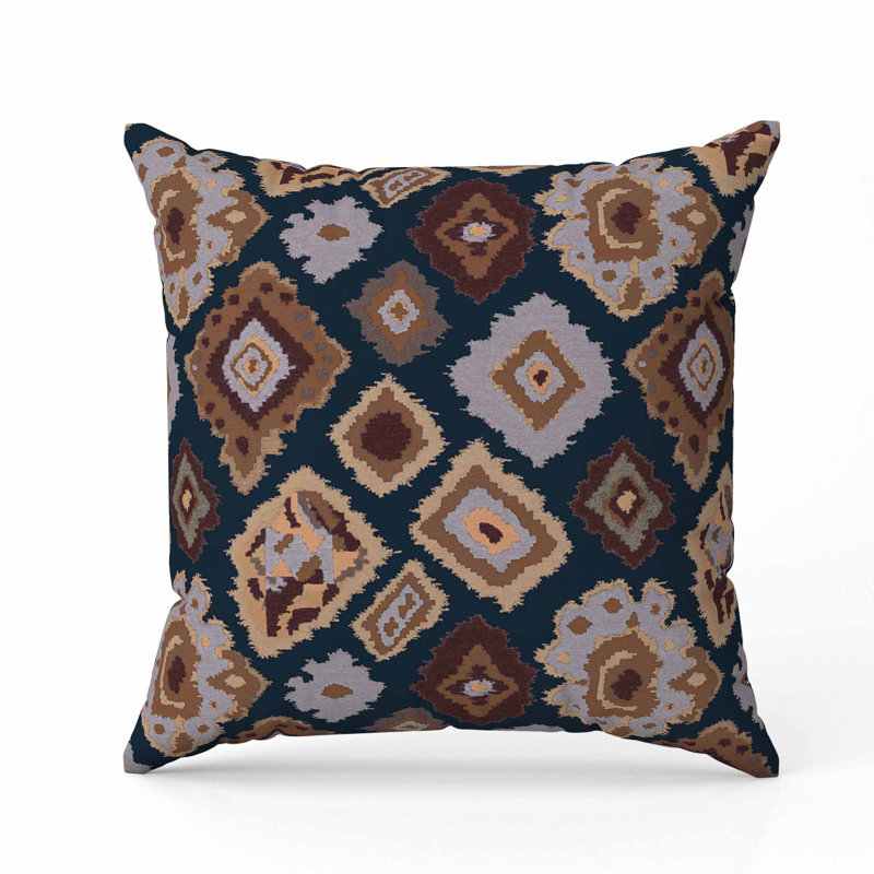 Oreiller imitation daim Ikat Diamond, Bleu/brun, Carré 26 po
