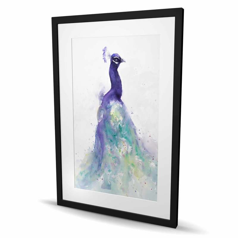 Paon abstrait à l'aquarelle | Reproduction encadrée turquoise