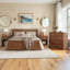 Ensemble de chambre à coucher de ferme 4 pièces, grand lit plateforme avec tables de chevet et commode Farmhouse-295111789