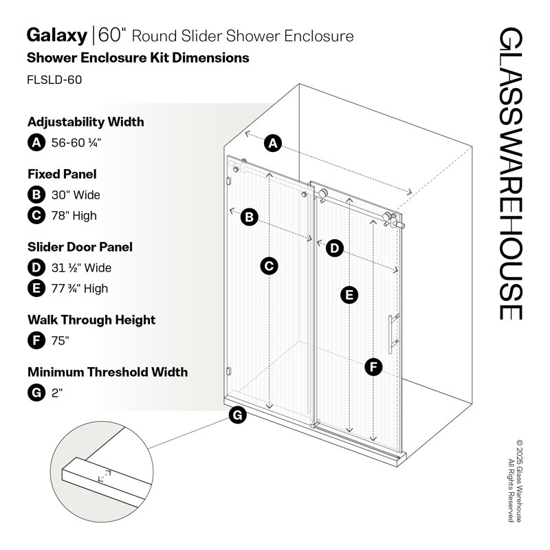 Galaxy 56 - 60 in. x 78 in. Fully Frameless Fluted Sliding Shower Door, Right Hand, Matte Black